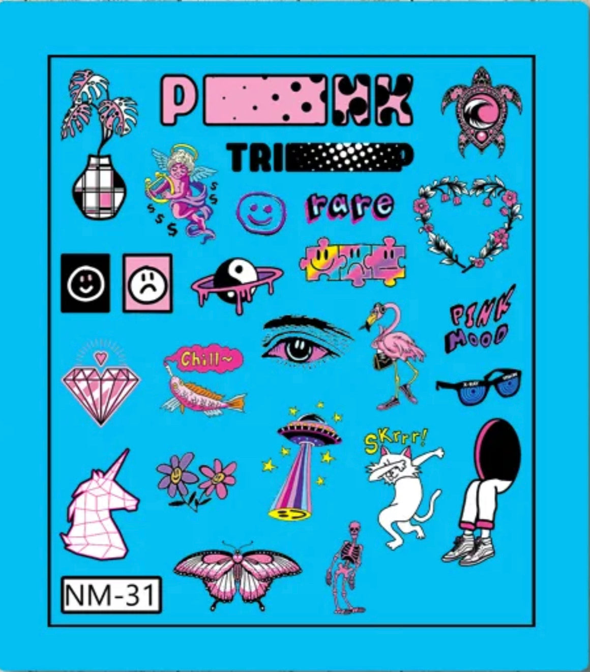 Nail Decals Without Clear Film, 31 Option